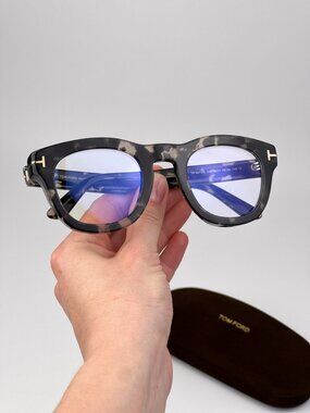 Tom Ford Men’s Eyeglasses Black Havana Rounded Square FT5873-B 005 NEW AUTHENTIC